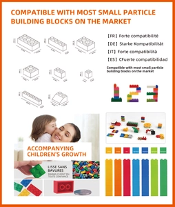 Detailed size chart showing dimensions of multi-colored compatible building blocks