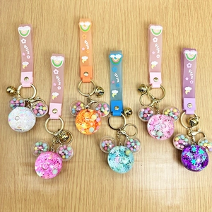 Cartoon Mickey mouse shaped candy quicksand keychains with silicone wrist straps