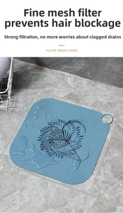 Copertura per scarico a pavimento in silicone blu con filtro raccogli capelli