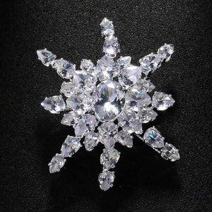Macro shot of luxury snowflake brooch with sparkling rhinestones and crystal details