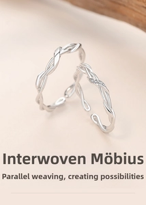Detailed view of Mobius 925 sterling silver couple rings with micro-set zircon accents