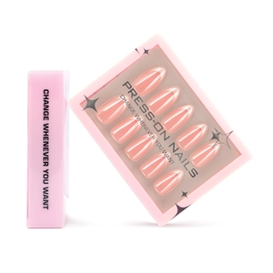 French Press On Nails Almond Shape Glossy Nude Pink Short Fake Nails For Women Manicure Elegant Simple