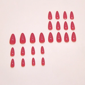 Glossy almond-shaped press-on nails in deep rose pink finish, 24 pieces set for women