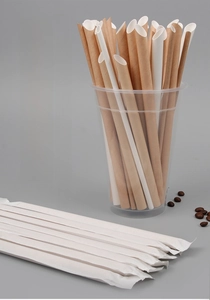 Biodegradable paper straws with individual wrapping and sharp diagonal cut tips