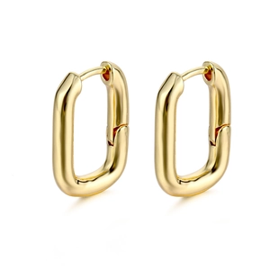 Minimalist U-shaped gold-plated brass hoop earrings with polished oval geometric design