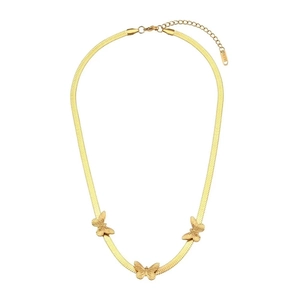 Luxury gold titanium steel snake chain necklace with three detailed butterfly pendants