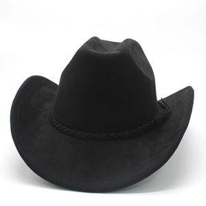 Detailed view of the woven band and tassel detail on the black suede western cowboy hat