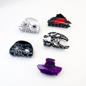 Halloween Hair Claw Clips Acrylic Spider Web Skull Witch Hat Gothic Ghost Party Hair Accessories For Women Girls