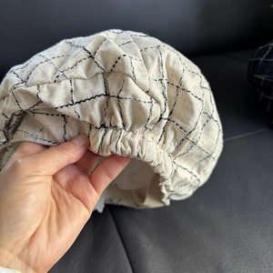 Linen checkered beret with elastic edge for women, stylish beige newsboy octagonal cap