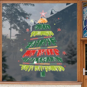 Artistic colorful Christmas tree static window sticker for festive glass door decoration