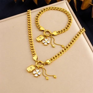 Fashion Stainless Steel Rhinestone Flower Star Pendant Tassel Chain Necklace And Bracelet Jewelry For Women Commuting