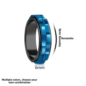 Detailed 6mm blue and black rotating gear stress relief ring in durable stainless steel
