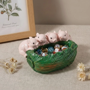 Creative pig and cabbage resin organizer for jewelry and beads, decorative home ornament