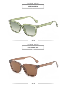 Seitenansicht der quadratischen Sonnenbrille in Grün und Kaffeebraun mit UV-Schutz