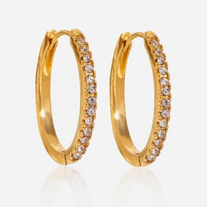 18K Gold Plated Stainless Steel Hoop Earrings And Ear Cuff Cubic Zirconia Geometric Minimalist Waterproof Hypoallergenic For Women