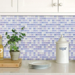 3D mosaic wall sticker with purple and white square tiles for kitchen backsplash decoration