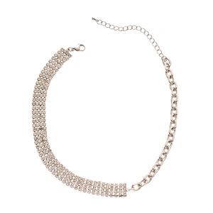 Elegant silver rhinestone choker with chunky chain design and adjustable lobster clasp