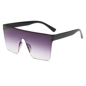 Oversized trendy square sunglasses with purple gradient lenses and black frames