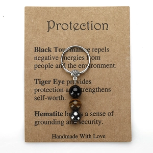 Handmade beaded keychain with Black Tourmaline, Tiger Eye, and Hematite stones