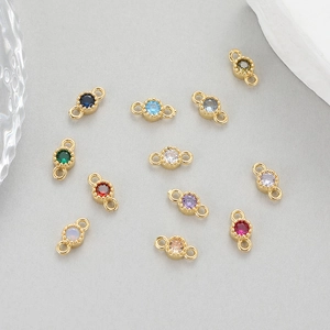 18k gold plated copper connector charms with colorful 3A cubic zirconia for DIY jewelry