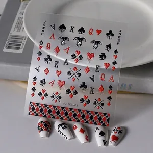 5D embossed poker nail art stickers featuring card suits and Joker designs with 5D texture