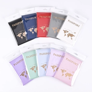 Flat grain PU leather passport covers in ten diverse colors with gold world map patterns