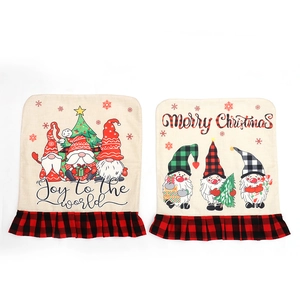 Lot de housses de chaise de Noël avec motifs de nains et volants à carreaux rouges