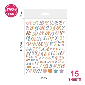 Detail showing 15 sheets of 0.5 inch waterproof colorful letter and number stickers