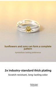 Makroansicht der Sonnenblumen-Paarringe mit ineinandergreifendem Design und Versilberung