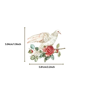 Waterproof floral sticker with pigeon and red rose design for journal scrapbooking
