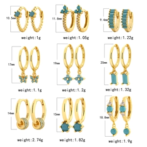 Elegant S925 silver gold plated earrings set with turquoise stones and zircons