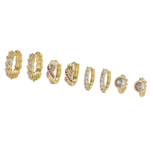 Gold-plated hoop earring set with sparkling zircon and pink stones for women