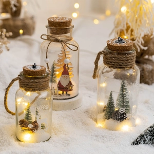 Nordic Christmas LED glass night lights with Santa and pine tree festive decor