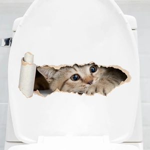 3D realistic cat wall sticker made of PVC for bathroom toilet and home decoration