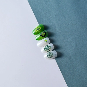 5D embossed nail stickers featuring green and white bohemian floral patterns