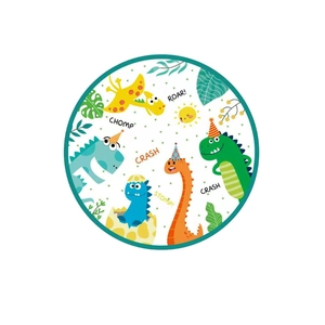 Green dinosaur themed party tableware set with cartoon plates for kids birthday events