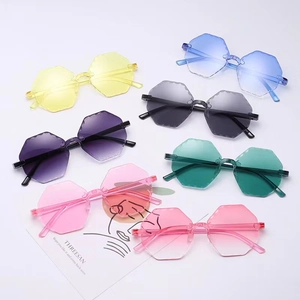 Kids Rimless Sunglasses Octagonal Polygonal Scalloped Edge Gradient Transparent Candy Color Fashion PC
