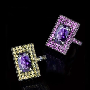 Iced out square ring with purple gemstone and pavé rhinestones for men and women