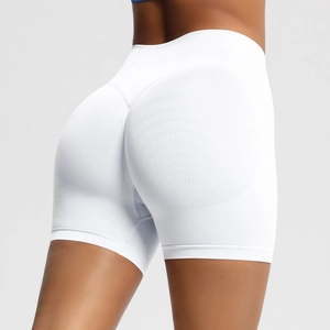 Détails du short de sport blanc sans couture à taille haute avec texture côtelée et push-up