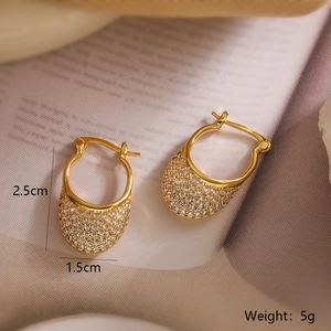 Luxe 18K gold plated U-shaped geometric earrings with sparkling zircon inlay for women