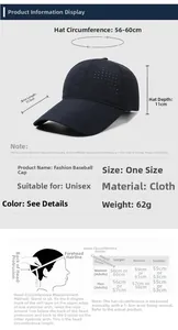 Detailed size guide for breathable sports baseball cap with measurement instructions