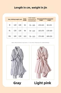 Size chart for coral fleece robe set with length and weight guide for M to 3XL sizes