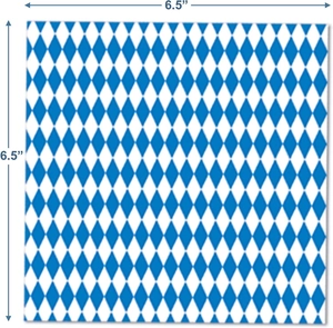 Blue and white Bavarian checkered paper napkins for Oktoberfest party 6.5 x 6.5 inch