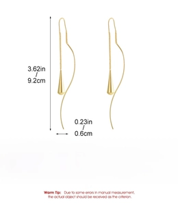Detailed size specifications for gold tassel drop earrings with alloy material info