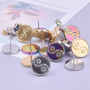 Detailed view of heart-shaped stainless steel earrings with Tai Chi Yin Yang design