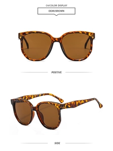 Vues de face et de profil à 45 degrés de lunettes de soleil oversize écaillées et brunes