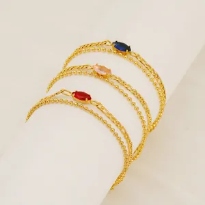 Double Layer Bracelet 18K Gold Plated Stainless Steel Marquise Cut Zircon Round Bead Figaro Chain Fashion Jewelry Women