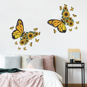 Sunflower and butterfly wall stickers for bedroom decor with vibrant yellow floral patterns