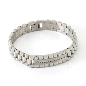 Bracelet à maillons classique en acier inoxydable argenté pour hommes avec fermoir
