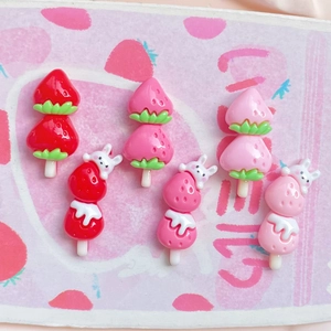 Cute resin strawberry candied hawthorn charms with rabbit details for DIY crafts